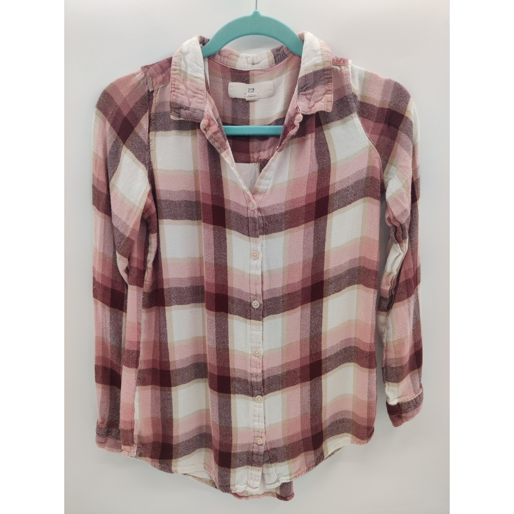 Thread & Supply Womens Pink Burgundy Plaid Flannel Button Down Shirt Small